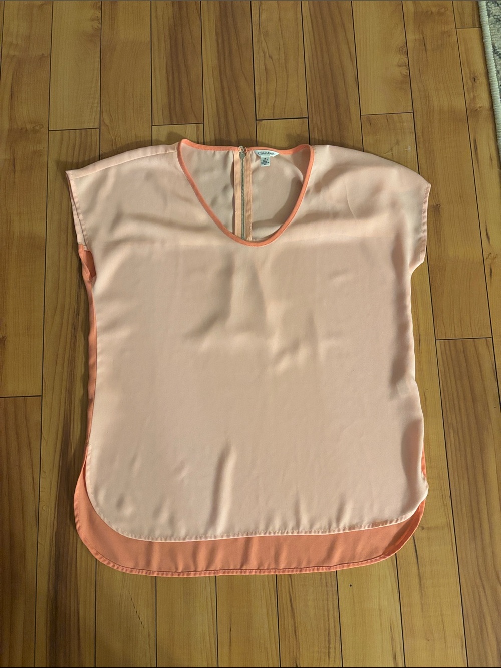 Calvin Klein Light Pink Short Sleeve Blouse with Coral Trim